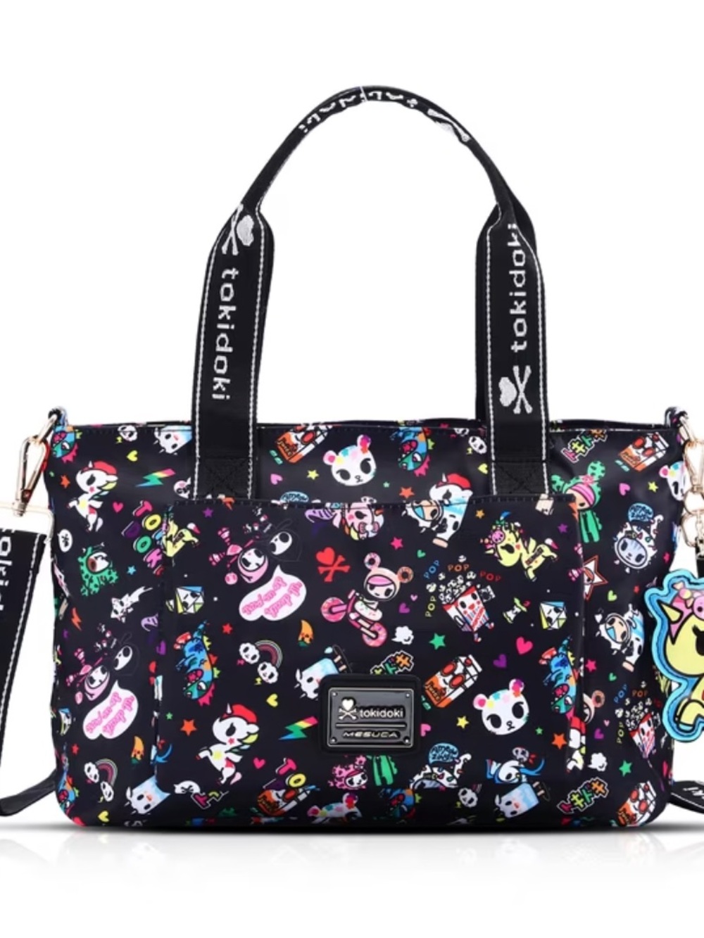 tokidoki Black Multicolor Kawaii Print Tote with Detachable Strap